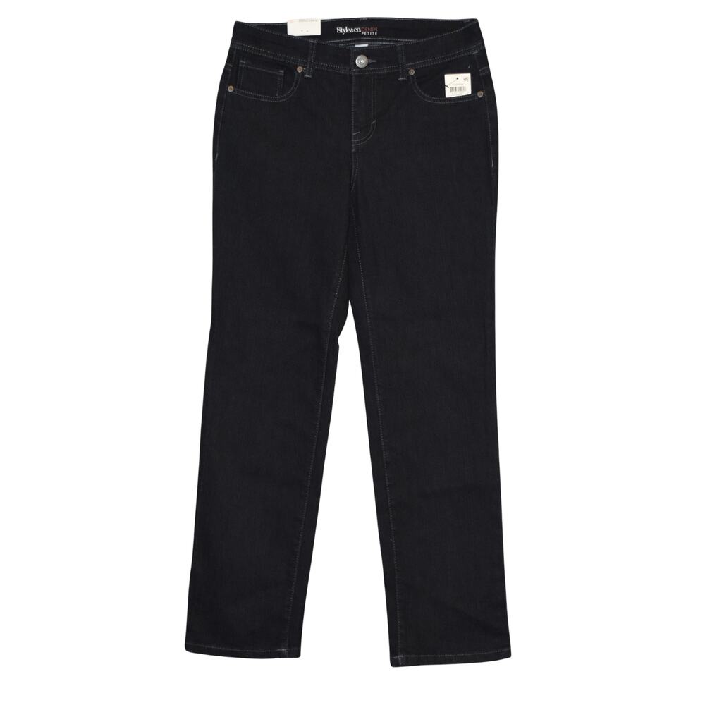 NWT Women's Straight Leg Black Jeans 8 P Style & Co Tummy Control